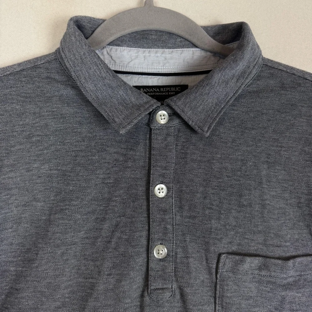 Banana Republic Polo Shirt Mens XL Gray Performance Knit Short Sleeve Stretch